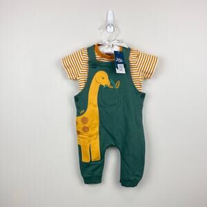 JoJo Maman Bebe Diplodocus 2-Piece Appliqué Dungarees Set 3-6 Months NWT